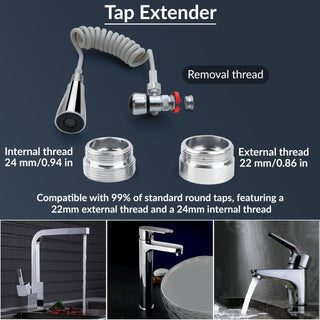 Plantex Flexible Tap Extender for Kitchen Sink/360° Rotation/Diverter Plus Aerator with Extendable Recoil Hose/Fits F22 and M24 mm taps (XL-2014/Chrome)