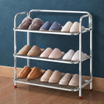 Plantex Stainless Steel Shoe Rack for Home/3 Tier Slipper Stand for Home & Outdoor/Durable Shoe Organizer Stand/Space Saving Footwear Rack - (Silver)