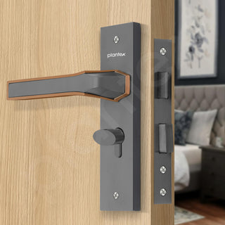 Plantex Heavy Duty Door Lock Set - Main Door Lock Handle Set/Mortise Locks with 3 Keys, Brass Body & Cylinder (8126 - Grey & PVD Choco)
