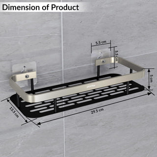 Plantex No Drill Bathroom Organiser/Self Adhesive Stainless Steel Shelf for Bathroom with Aluminium Railing/Shelf for Bedroom- Pack of 2 (12x5 inches, Satin & Black)