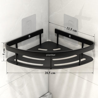 Plantex Self Adhesive Bathroom Shelf/Corner Shelf for Bathroom Wall/Wall Mounted Bathroom Shelves & Accessories/No Drill Kitchen Organizer Rack Shelf-Pack of 1(9x9 Inch,Matt Black)