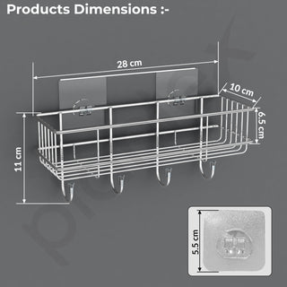 Plantex Stainless Steel Self Adhesive Bathroom Shelf/No Drill Bathroom Organizer with Hooks/Washroom Shelf- Pack of 1(Chrome)