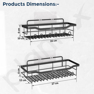 Plantex Self Adhesive Bathroom Shelf/Wall Mounted Bathroom Shelves & Accessories/Organizer for Kitchen/Drill Free Racks-Stands-Holders/GI Steel Shelf for Wall-Pack of 2-(Black)