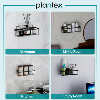 Plantex GI Steel Self Adhesive Bathroom Shelf/Wall Mounted Shelf for Bathroom with Magic Sticker/Bathroom Organiser (Black, Powder Coated)