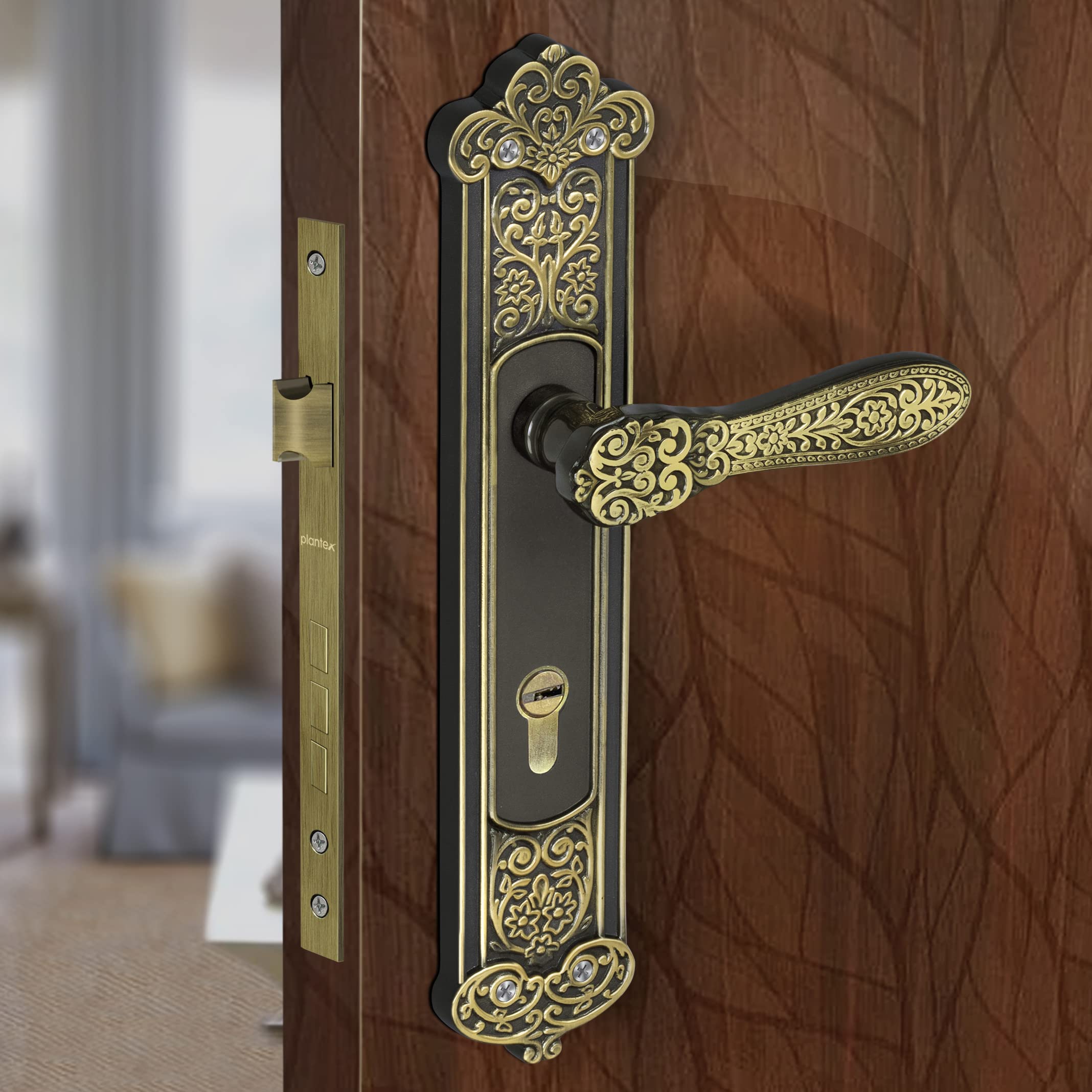 Plantex Door Lock Fully Brass Main Door Lock with 4 Keys Mortise Door Lock for Home Office Hotel Sumer 3076 Brass Antique