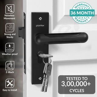 Plantex Heavy-Duty Door Lock Set - Main Door Lock Handle Set/Mortise Lock with 3 Keys, Brass Lock Body & Cylinder (8124 - Z Black & DC Black)