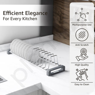 Plantex Stainless Steel Thali Stand/Saucer/Plate Rack/Dish Rack/Plate Fixer for Modular Kitchen/Tandem Box Accessories - Set of 3 (Chrome)