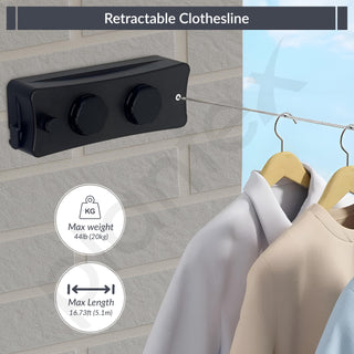 Plantex Retractable Double Row Clothesline/Indoor - Outdoor Clothesline/Lockable Cloths Line - Approx 5.1 Meter (16.73 ft.) - (20 kg Capacity) (Black)