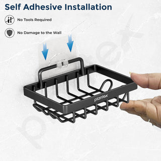 Plantex GI Steel Bathroom Accessories/Soap Dish for Bathroom/Tumbler Holder/Soap Stand/Case for Wall - Black, Combo