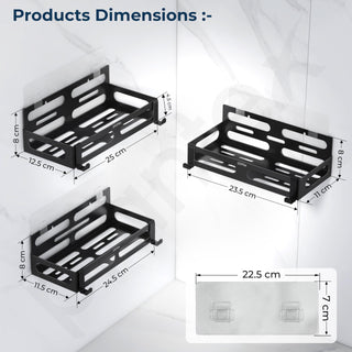Plantex Shelf for Bathroom/Self-Adhesive Bathroom Organizer/Wall Mount/Shelf for Kitchen - Pack of 3 (Black)