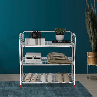 Plantex Shoe Stand for Home|Steel Shoe Rack for Home|Shoe Organiser|Rack for Shoes|Mini Shoe Rack Cover 3 Layer (Silver)
