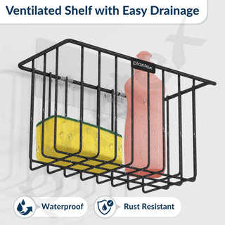 Plantex Self Adhesive Bathroom Shelf/Wall Mounted Storage Rack/Toothbrush Holder for Washroom/Shelf for Bathroom Wall- Pack of 1 (Black)