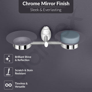 Plantex 304 Grade Stainless Steel Twin Soap Holder for Bathroom and Wash Basin/Soap Dish/Soap Holder/Bathroom Accessories - Oreva (Chrome)