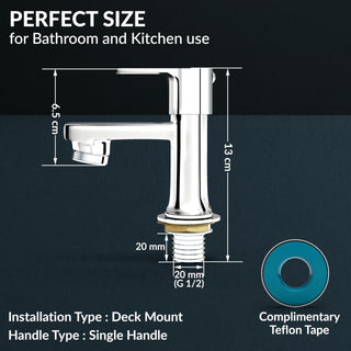 Plantex Pillar Tap for Wash Basin with Water Saving Aerator and Brass Spindle/Quarter Turn Basin Tap with Teflon Tape/Pillar Cocke for Wash Basin - Pack of 1 (Saga, Chrome)