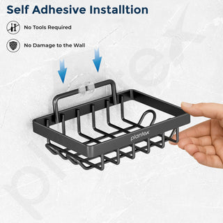 Plantex GI Steel Soap Dish for Bathroom/Self Adhesive Soap Holder for Kitchen/Soap Stand/Case/Bathroom Accessories - Pack of 2 (Black)