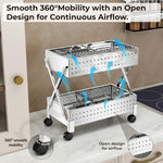 Plantex 2-Tier Multipurpose Storage Trolley with Wheels/Rotating Kitchen Vegetable Rack/Stainless Steel Space Saving Organizer Basket Stand/Heavy Duty Rolling Utility Cartโ(Chrome)
