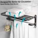 Plantex Stainless Steel Folding Towel Rack/Aluminium Bathroom Shelf/24 Inch Towel Hanger/12 x 5 Inch Multipurpose Shelf - Combo (Black)