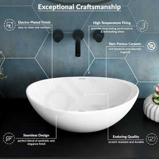 Plantex Ceramic Table Top Oval Wash Basin for Bathroom/Countertop Bathroom Sink/Bathroom Basin with 10 Years Glaze Warranty by Plantex (White - 16.5 x 13.5 x 7 Inch)