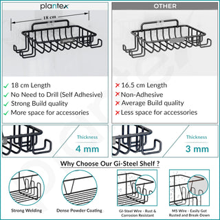 Plantex Self Adhesive Soap Dish with Hook for Bathroom/GI Steel Soap Case with Hook/Soap Holder/Soap Tray with Hook/Bathroom Accessories - Pack of 2 (Black)