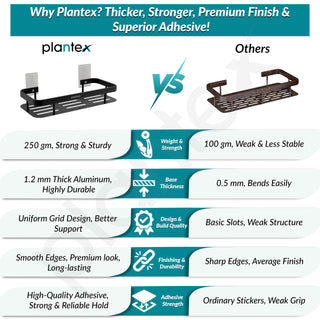 Plantex Bathroom Shelf for Wall/Wall Mounted Shelves Without Drill/Self Adhesive Bathroom Shelf/Rack/Kitchen Organizer with Magic Sticker(12x5 inches, Matt Black)