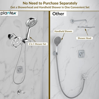 Plantex ABS 8 mode Bathroom Shower Set with 304 Stainless Steel 1.5 meter Flexible Hose Pipe/Handheld Shower Head with 10-inch Round Shower Head-Chrome