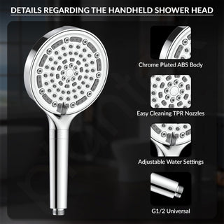 Plantex Abs Hand Shower For Bath/6 Mode Shower Hand With1.5 Meter Flexible Hose Pipe With Wall Hook-(Chrome)
