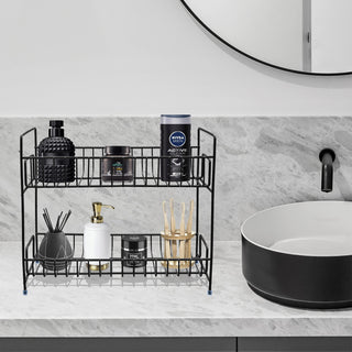 Plantex Stainless Steel Multipurpose 2-Tier Bathroom Organizer Shelf/Stand for Kitchen/Storage Organizer for Kitchen/Bathroom and Kitchen Accessories (Black)