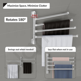 Plantex Stainless Steel 4-Arm Bathroom Swing Hanger Towel Rack/Towel Holder for Bathroom/Towel Stand/Bathroom Accessories