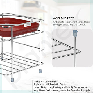 Plantex Matka Freestanding Stand/Stainless Steel 2-Tier Matka Stands For Kitchen/Round Pot Tiered Shelf Stand For Kitchen Utensils With Tray - (1185, Chrome)
