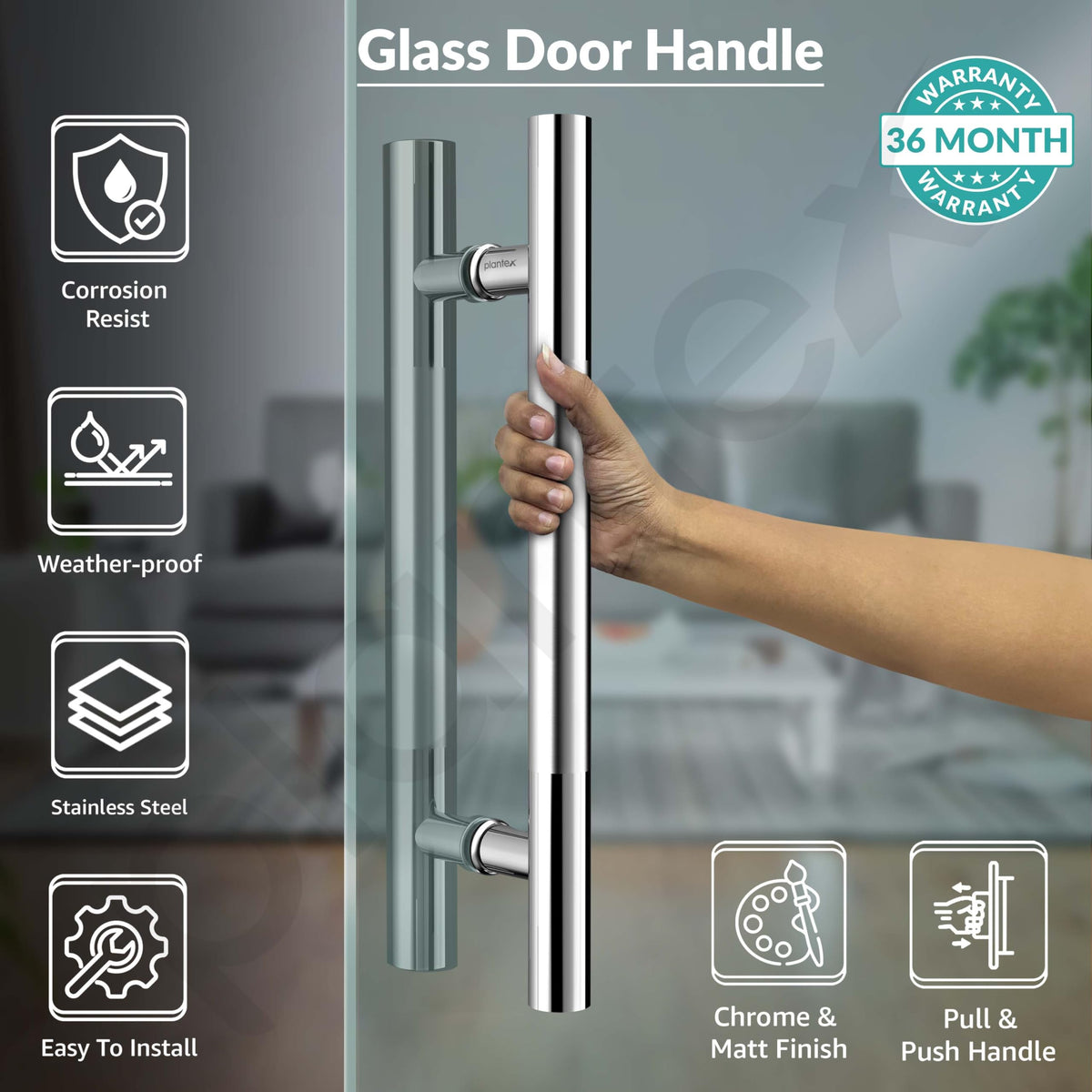 Plantex Manual Handle for Glass Door/Stainless Steel Main Door