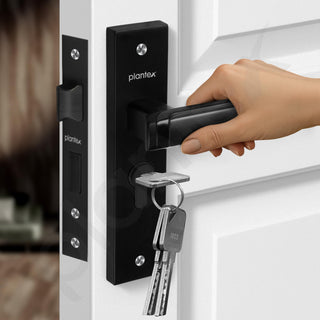 Plantex Heavy-Duty Door Lock Set - Main Door Lock Handle Set/Mortise Lock with 3 Keys, Brass Lock Body & Cylinder (8127 - Z Black & DC Black)
