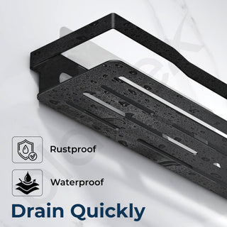 Plantex Stainless Steel Shelf for Bathroom Wall/Self Adhesive Bathroom Shelf/Bathroom Organiser Without Drill- Pack of 2 (Black 12x4 Inch)