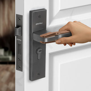 Plantex Heavy Duty Door Lock Set - Main Door Lock Handle Set/Mortise Locks with 3 Keys, Brass Body & Cylinder (8064 - Grey & PVD Choco)