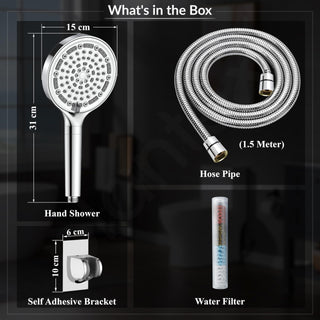 Plantex Abs Hand Shower For Bath/6 Mode Shower Hand With1.5 Meter Flexible Hose Pipe With Wall Hook-(Chrome)