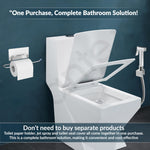 Plantex Hygienic Toilet Combo/Polypropylene Toilet Seat Cover / Self Adhesive Toilet paper holder/D- Shape Health Faucet Set with 1.20 meter hose Pipe for Toilet and Clamp (Chrome)