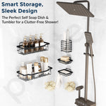Plantex Self Adhesive Bathroom Shelf/Bathroom Organiser without Drill/Adhesive Wall Shelves/No Drill Bathroom Shelves/Soap Holder with Tooth Brush Holder-(Black, Pack of 5)
