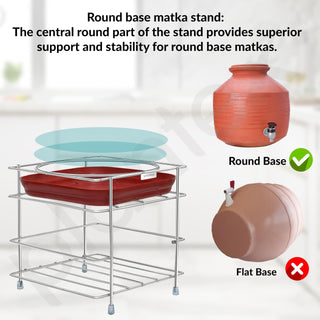 Plantex Matka Freestanding Stand/Stainless Steel 2-Tier Matka Stands For Kitchen/Round Pot Tiered Shelf Stand For Kitchen Utensils With Tray - (1185, Chrome)