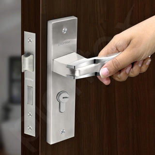 Plantex Heavy Duty Door Lock Set - Main Door Lock Handle Set/Mortise Locks with 3 Keys, Brass Body & Cylinder (8064 - Steel Satin & Chrome)