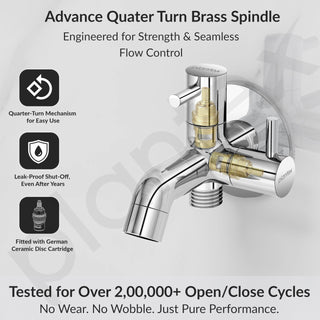 Plantex Pure Brass Two-Way Bib Cock Tap with Water-Saving Aerator/Compatible with Washing Machines/2 in 1 Tap -7 Year Warranty -(ICO-907-Chrome)