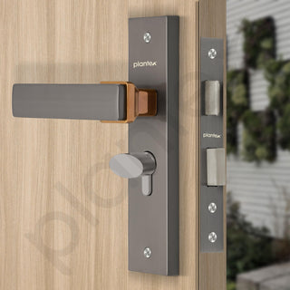 Plantex Heavy-Duty Door Lock Set - Main Door Locks Handle Set/ 6-Lever Mechanism with 3 Years of Warranty/Mortise Locks with 3 Keys, Brass Lock Body & Cylinder(8116 - Satin Black & PVD Choco)