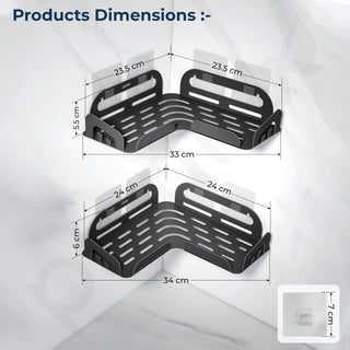 Plantex Self Adhesive Corner Shelf for Bathroom Wall/Stainless Steel Wall Mounted Corner Bathroom Shelf-Pack of 2 (10x10 Inch, Black)
