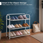 Plantex Stainless Steel Shoe Rack for Home/3 Tier Slipper Stand for Home & Outdoor/Durable Shoe Organizer Stand/Space Saving Footwear Rack - (Silver)