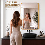 Plantex Aluminium Frame Mirror for Wall/Rectangle Wall Mount Mirror for Bedroom/Dressing Room/Living Room/Entryway - (24x32 Inch-Gold)