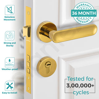 Plantex Brass Premium Door Lock With 3 Years Warranty - Main Door Knob for Home, Mortise Lock Set With PVD Gold Finish