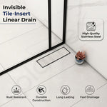 Plantex 304 Grade Stainless Steel Tile Insert Shower Drain Channel/12x4 Inches Waste Water Floor Drain/Invisible Shower Drain Channel with Cockroach Trap - (BH-4104, Chrome)