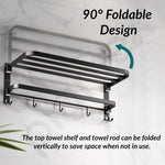 Plantex Stainless Steel Folding Towel Rack/Aluminium Bathroom Shelf/24 Inch Towel Hanger/12 x 5 Inch Multipurpose Shelf - Combo (Black)