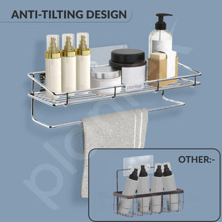 Plantex Self Adhesive Bathroom Shelf/Stainless Steel Shelf with Towel Rod/Napkin Holder/Kitchen Shelves & Racks/Kitchen Stand/Rack (Chrome)