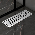 Plantex 304 Grade Stainless Steel Shower Water Drain Channel/12x4 Inch Floor Drain/Drainage Cover/Floor Drain Cover with Removable Grate - (WAVE, Chrome)
