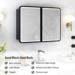 Plantex Steel bathroom mirror cabinet with LED/Bathroom Organiser/Double Door Rectangle Cabinet/Shelf for Wall with Mirror (32x24 Inch-Black)