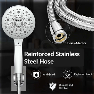 Plantex Abs Hand Shower For Bathroom/5 Inch Round Multi-Function 8 Mode Shower Hand/Hand Shower Set With 1.5 Meter Flexible Tube Pipe With Self Adhesive Bracket - (Chrome)